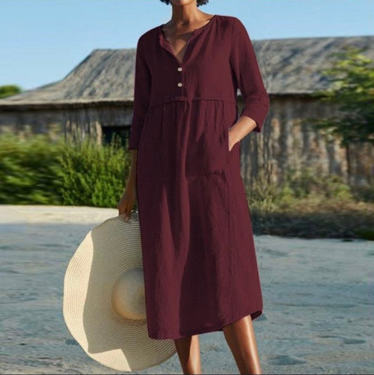 autumn button linen cotton women
