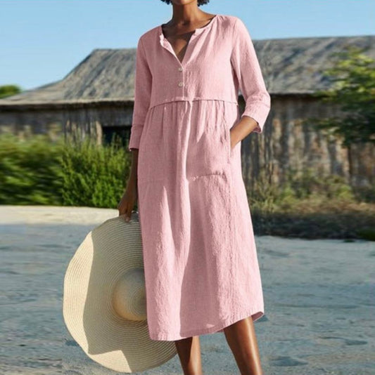 autumn button linen cotton women
