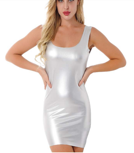 pu dress women sleeveless skinny dress sexy package hip dress