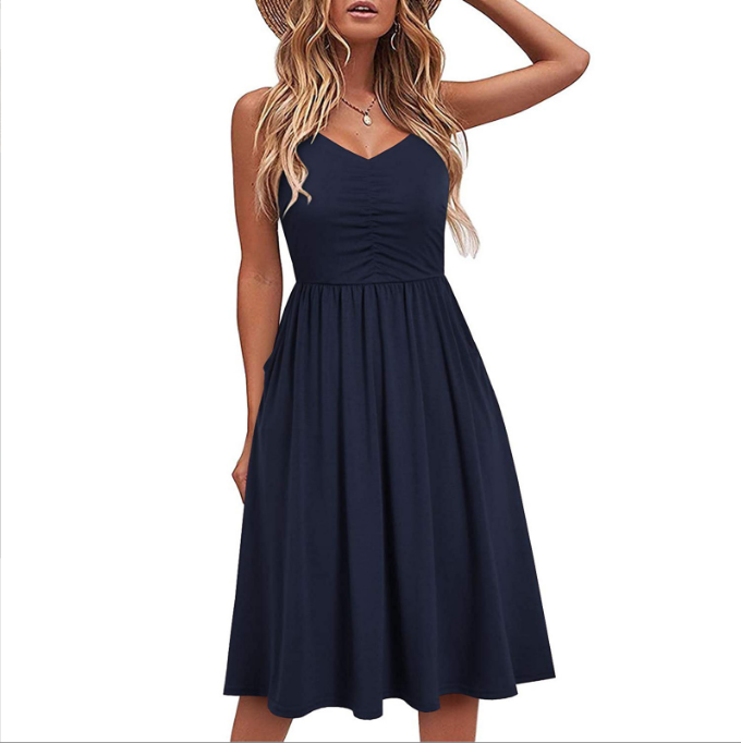 women fashion solid color sleeveless v-neck dresses