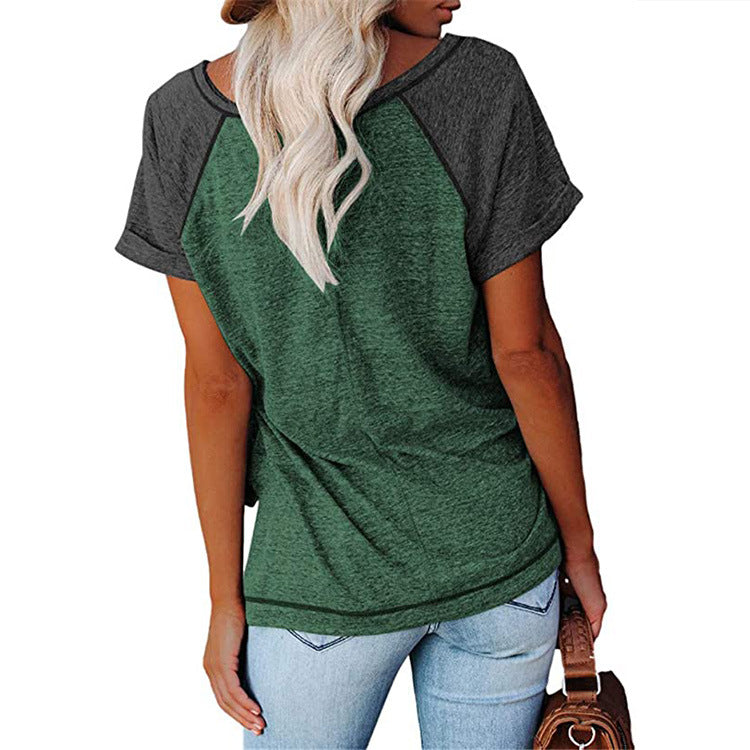 T-shirt women 2022 fashion color block loose top women short