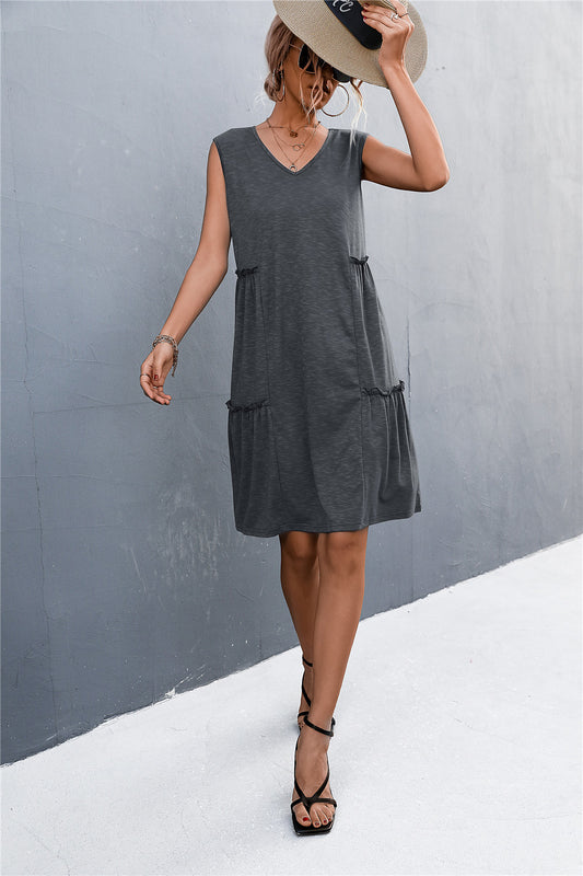 sexy lady casual solid sleeveless sling a line loose dress