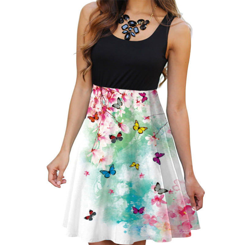 summer women fashion vintage 3D printing casual dress vestidos