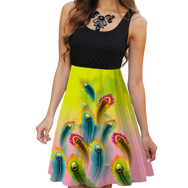 summer women fashion vintage 3D printing casual dress vestidos