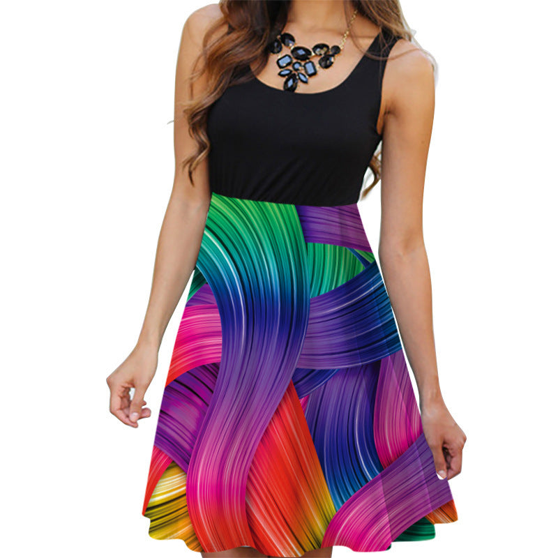 summer women fashion vintage 3D printing casual dress vestidos