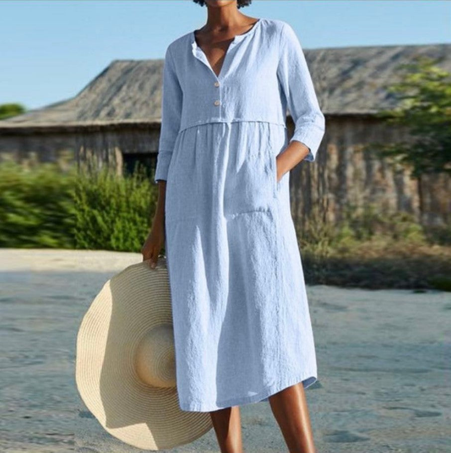 autumn button linen cotton women