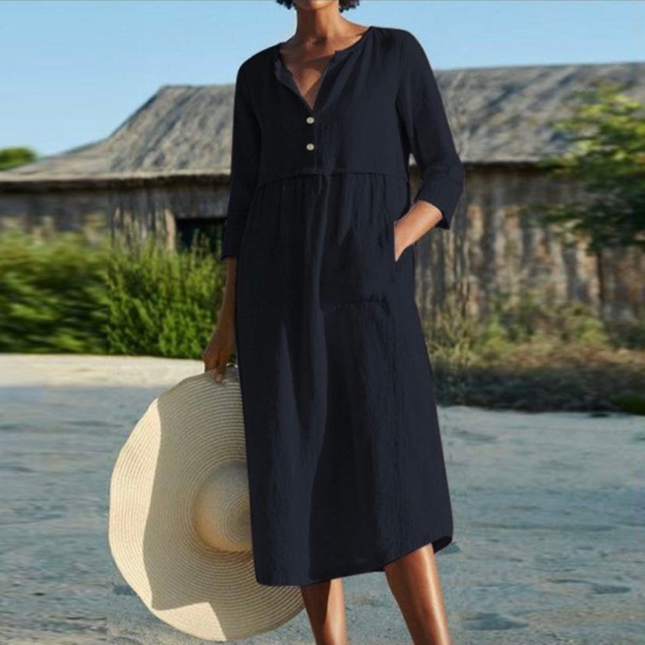 autumn button linen cotton women