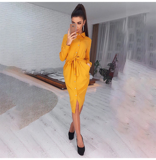 fashion long sleeve buttons shirt dress