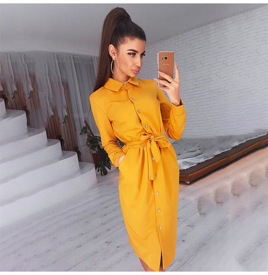 fashion long sleeve buttons shirt dress