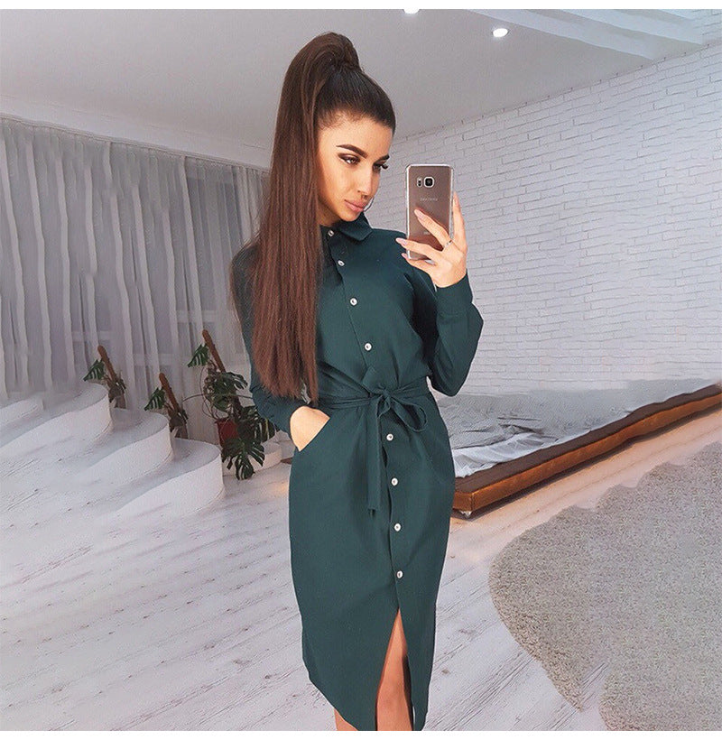 fashion long sleeve buttons shirt dress