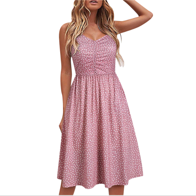 women fashion solid color sleeveless v-neck dresses