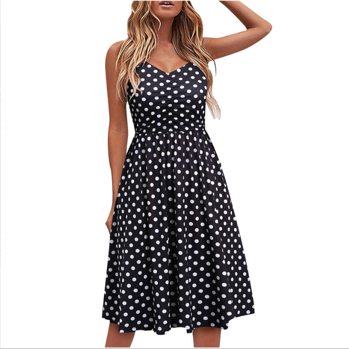 women fashion solid color sleeveless v-neck dresses