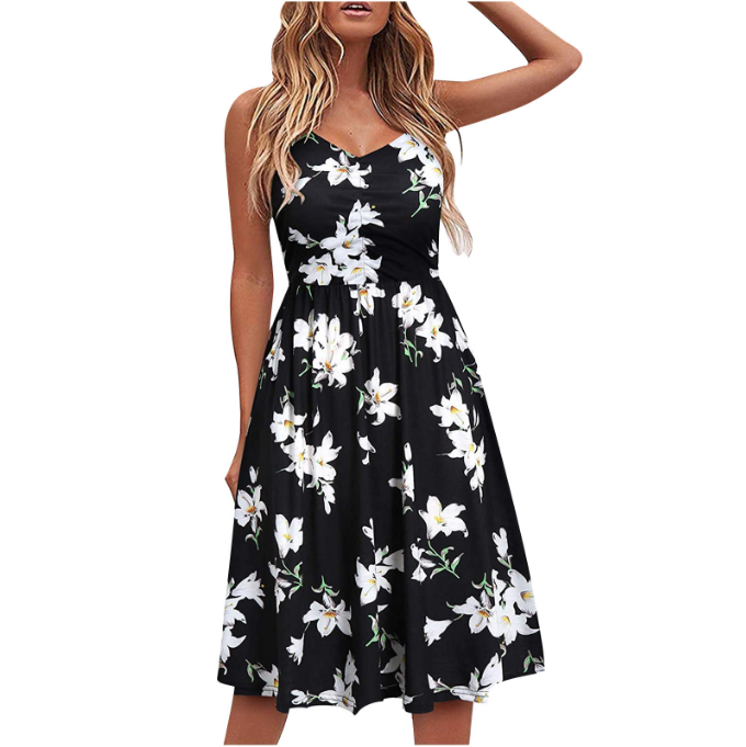 women fashion solid color sleeveless v-neck dresses