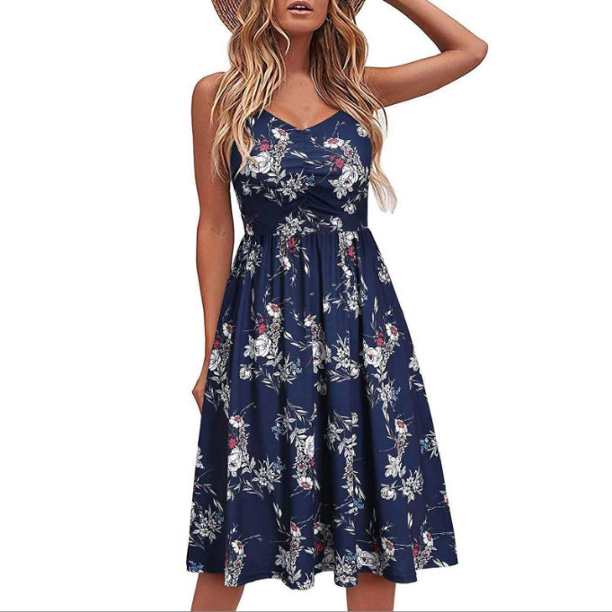 women fashion solid color sleeveless v-neck dresses