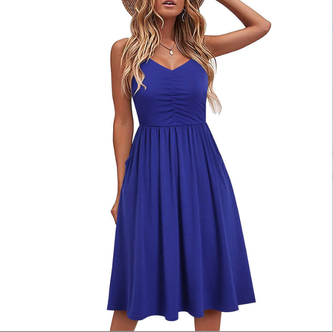 women fashion solid color sleeveless v-neck dresses