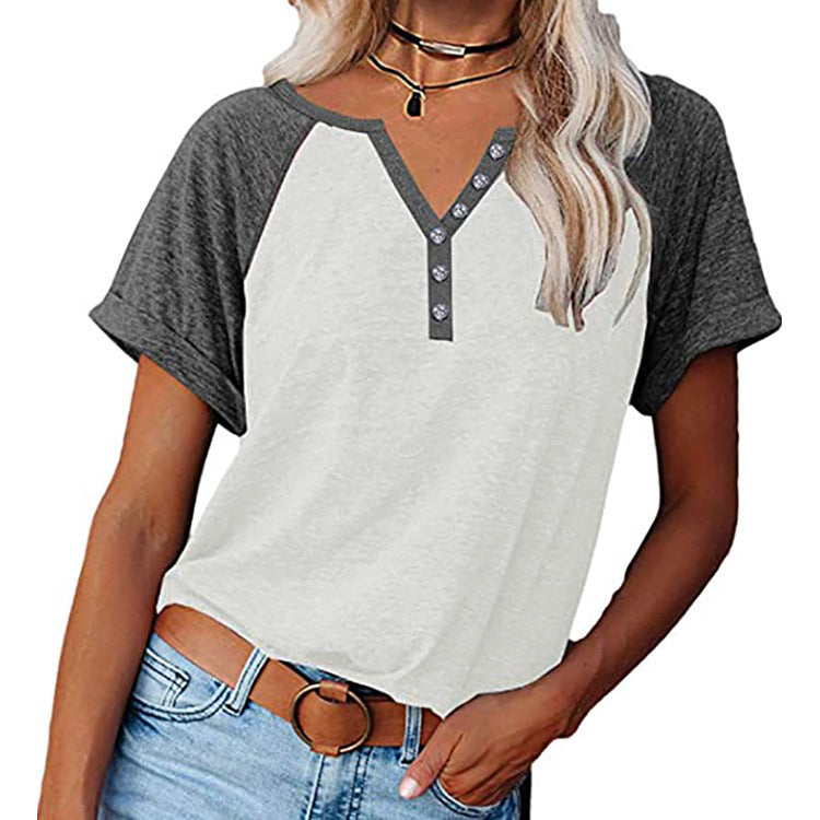 T-shirt women 2022 fashion color block loose top women short