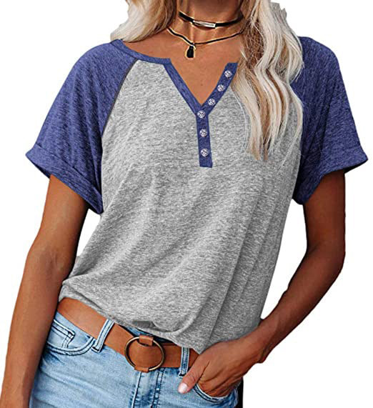 T-shirt women 2022 fashion color block loose top women short