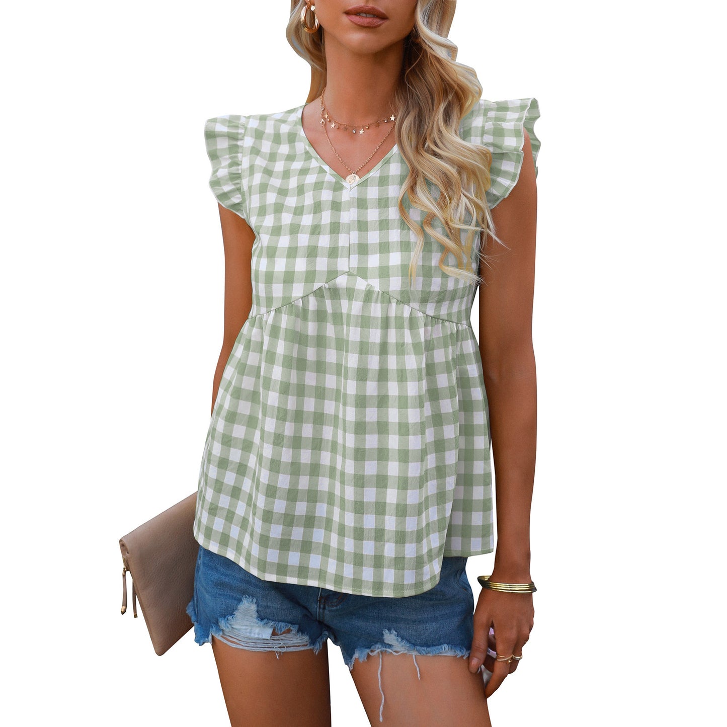 2022 summer new fashion women cotton v-neck shirts