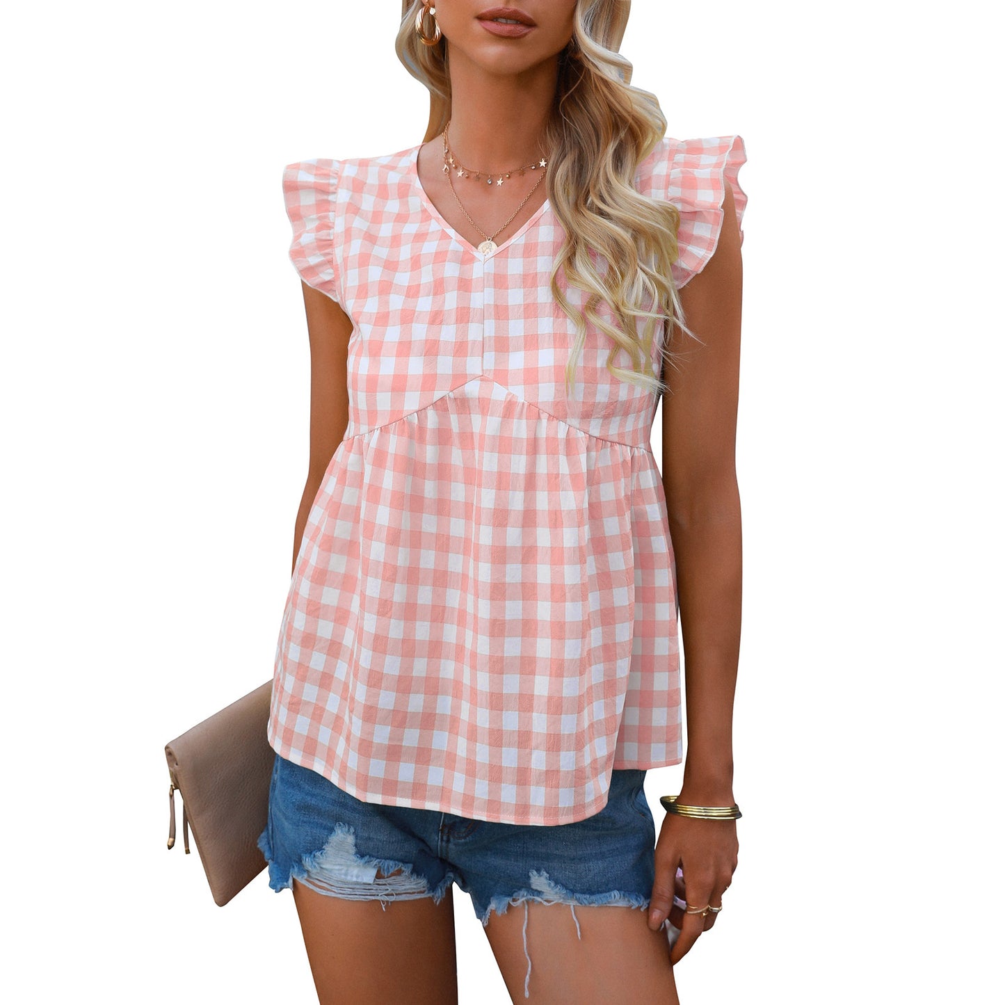 2022 summer new fashion women cotton v-neck shirts
