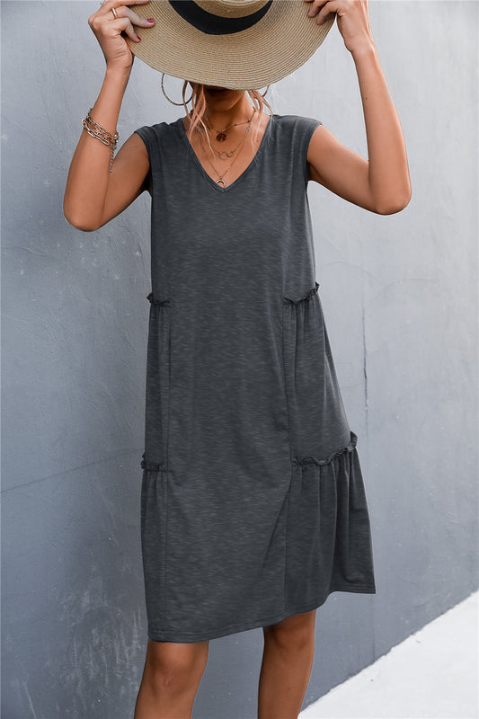sexy lady casual solid sleeveless sling a line loose dress