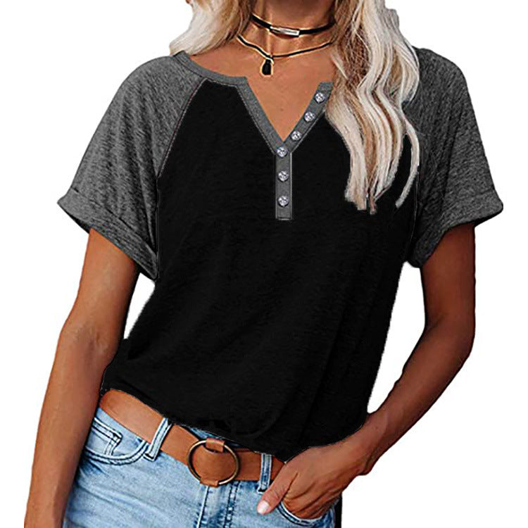 T-shirt women 2022 fashion color block loose top women short