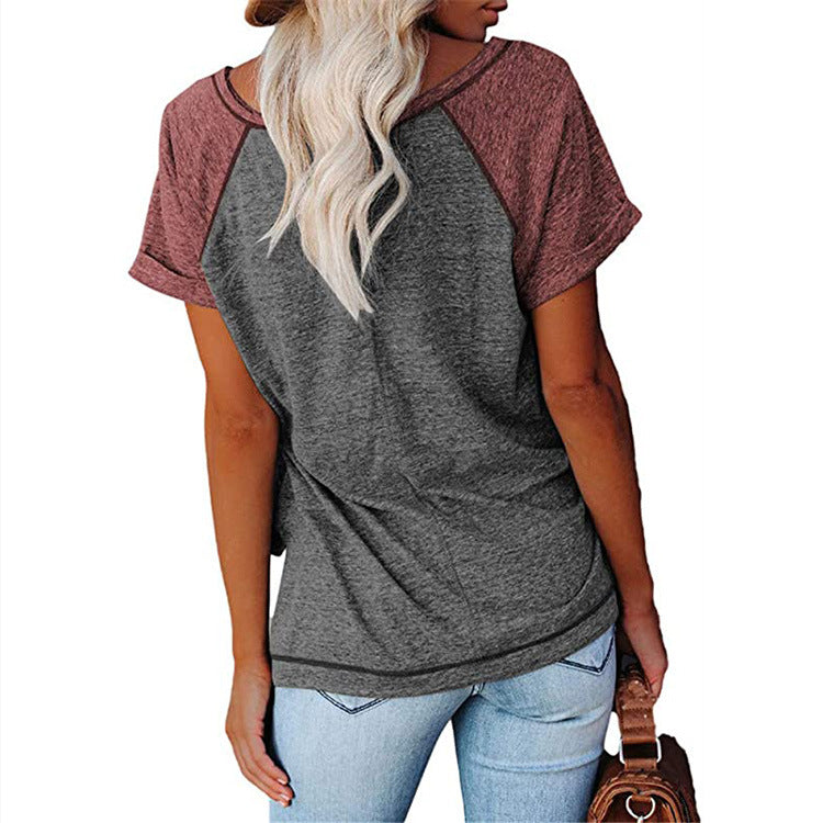 T-shirt women 2022 fashion color block loose top women short