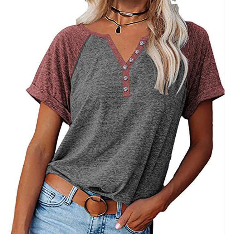 T-shirt women 2022 fashion color block loose top women short