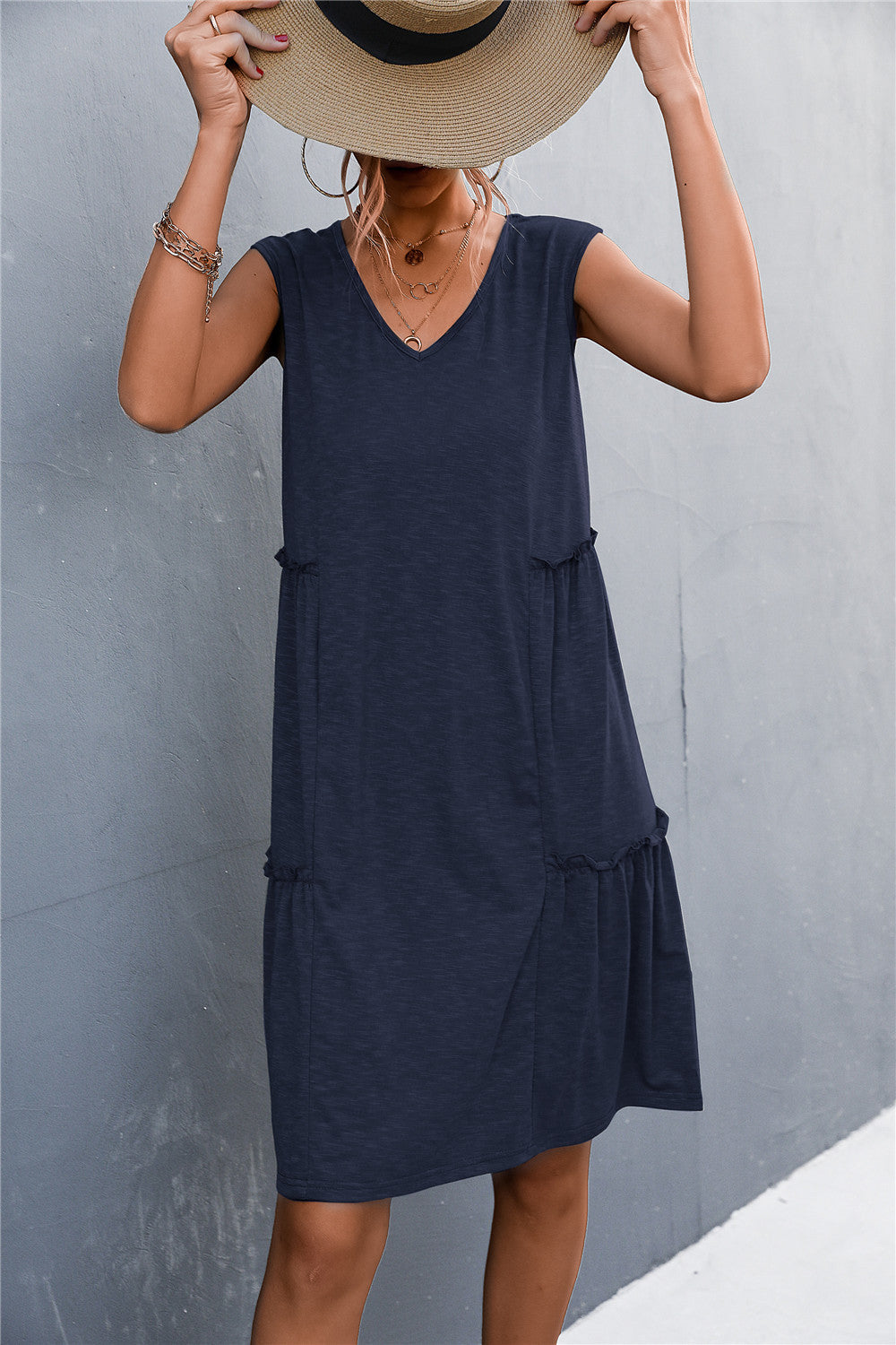 sexy lady casual solid sleeveless sling a line loose dress