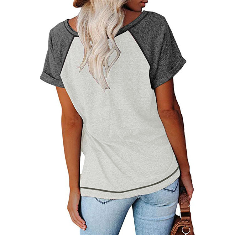 T-shirt women 2022 fashion color block loose top women short