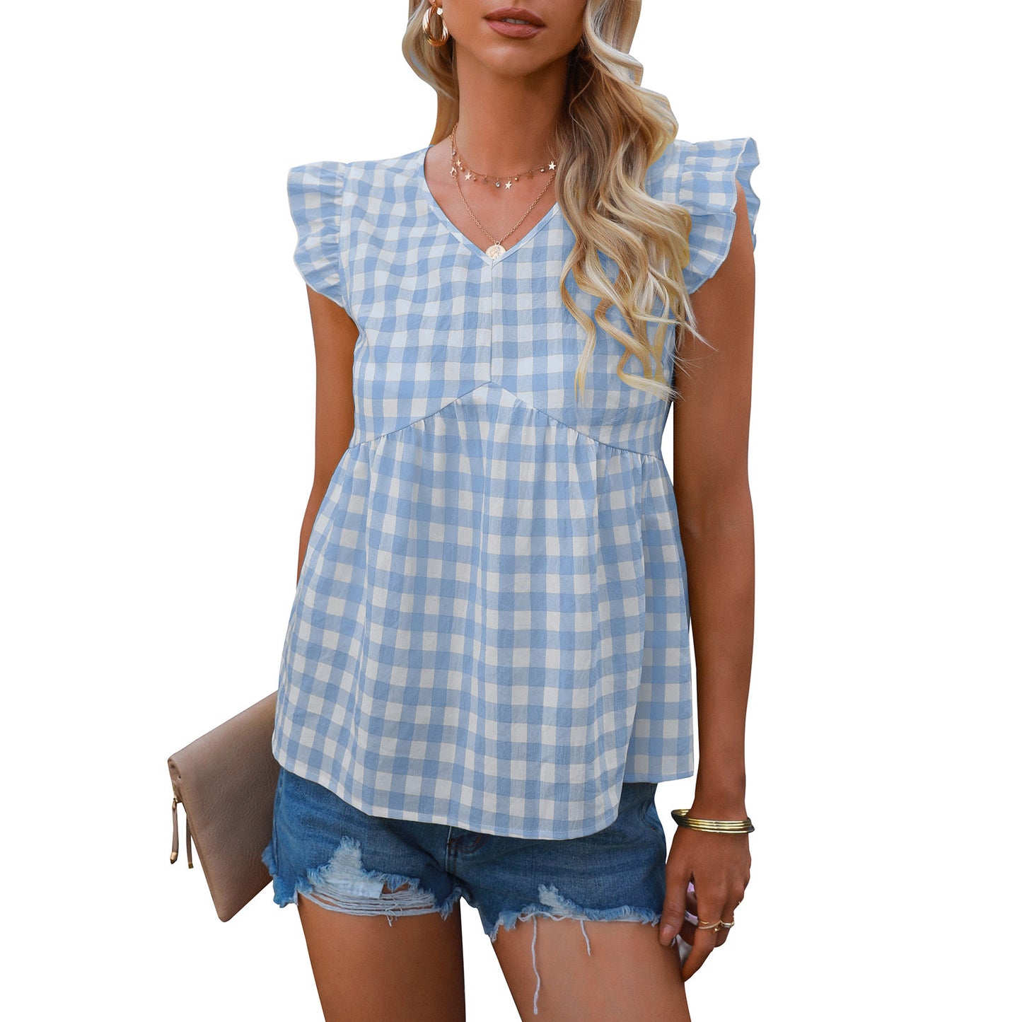 2022 summer new fashion women cotton v-neck shirts