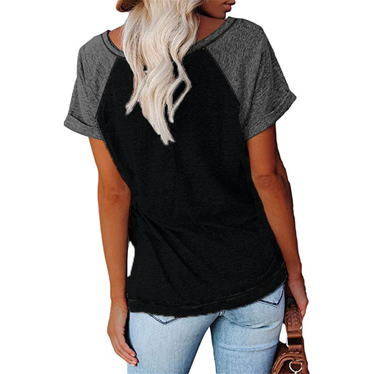 T-shirt women 2022 fashion color block loose top women short