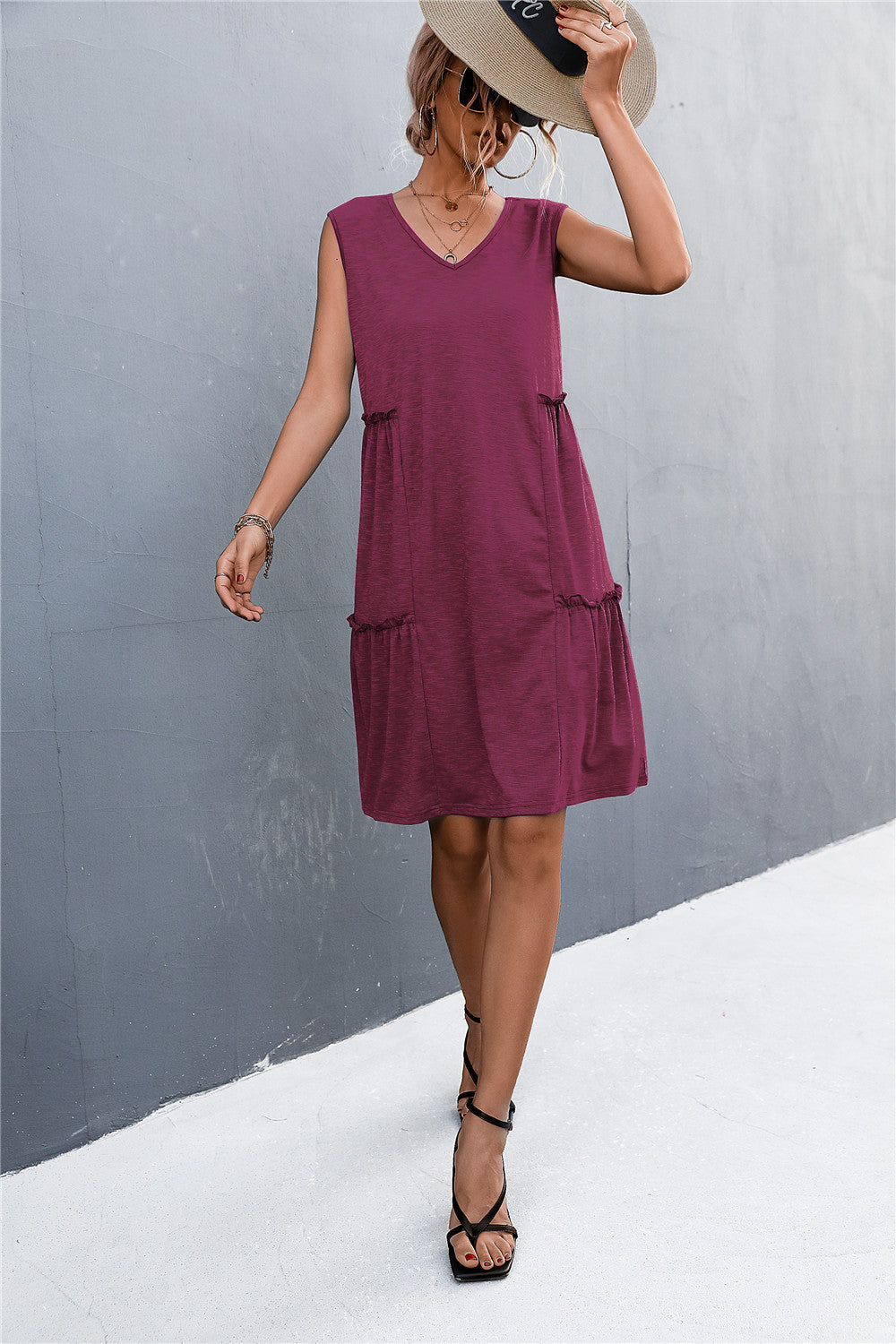 sexy lady casual solid sleeveless sling a line loose dress