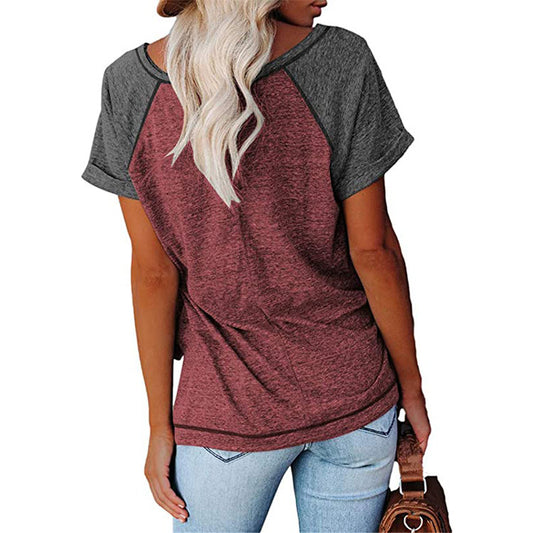 T-shirt women 2022 fashion color block loose top women short