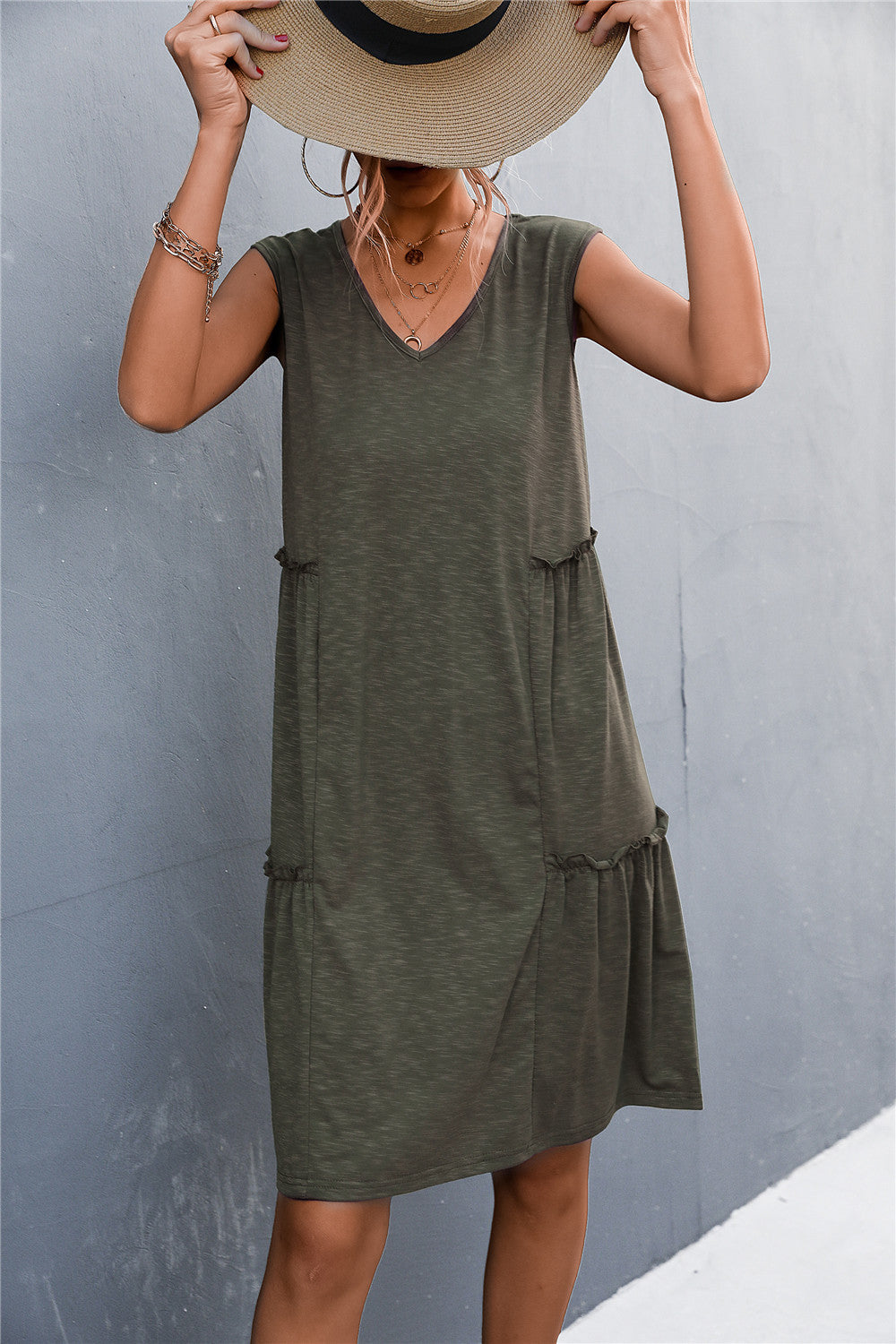 sexy lady casual solid sleeveless sling a line loose dress