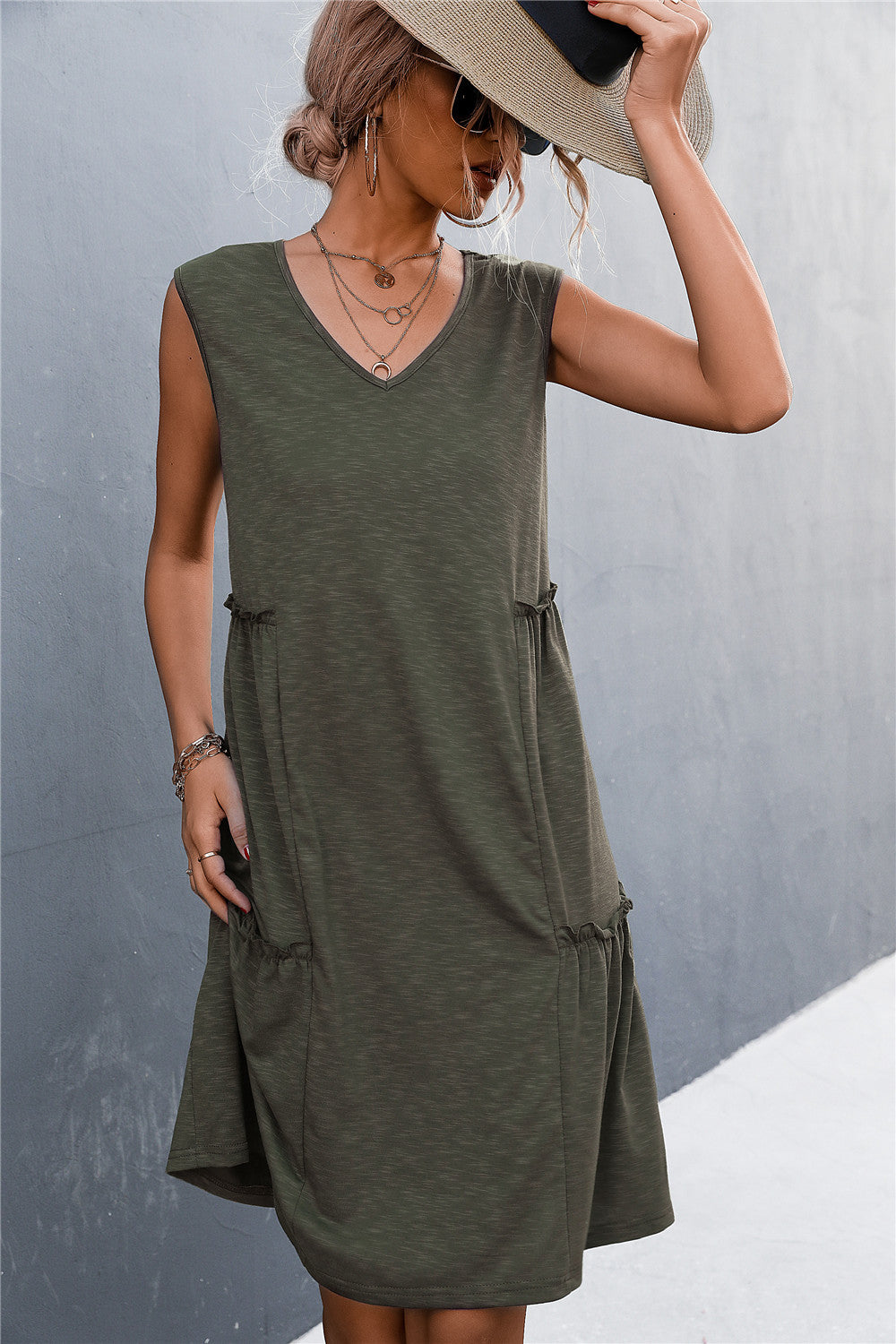 sexy lady casual solid sleeveless sling a line loose dress