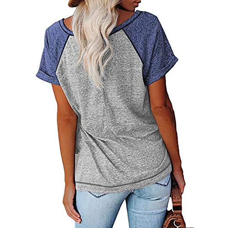 T-shirt women 2022 fashion color block loose top women short