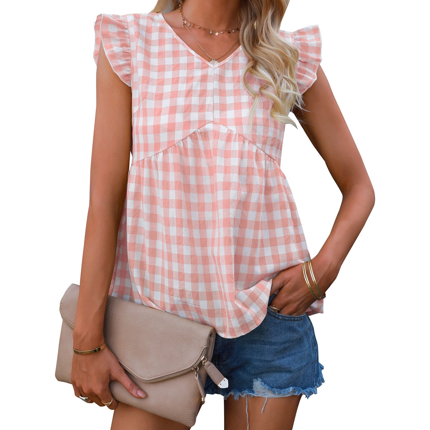 2022 summer new fashion women cotton v-neck shirts