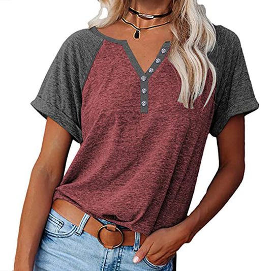 T-shirt women 2022 fashion color block loose top women short