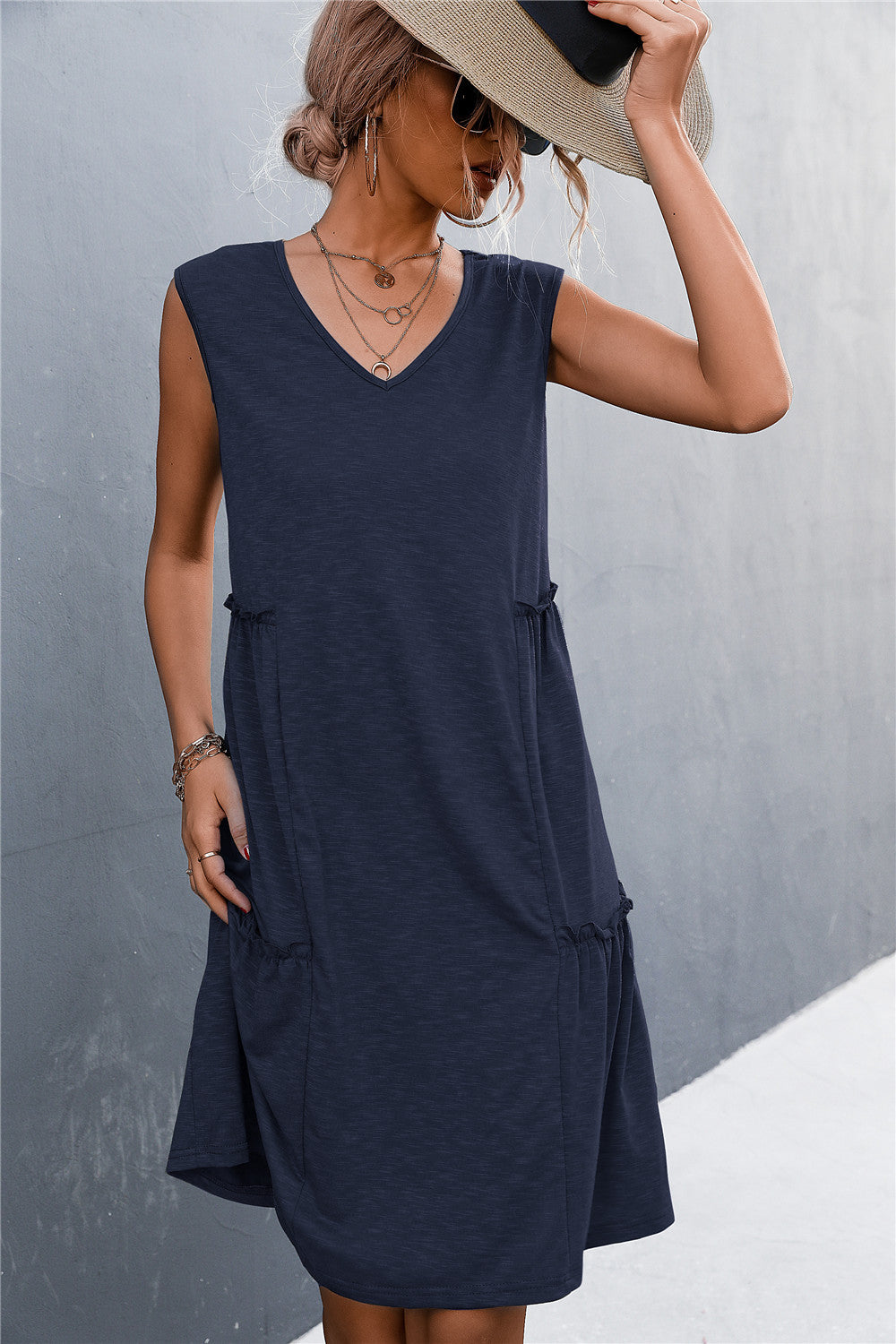 sexy lady casual solid sleeveless sling a line loose dress