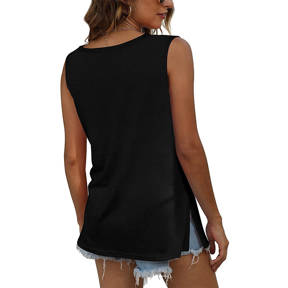 summer ladies tank tops casual button pullover vest tops shirt