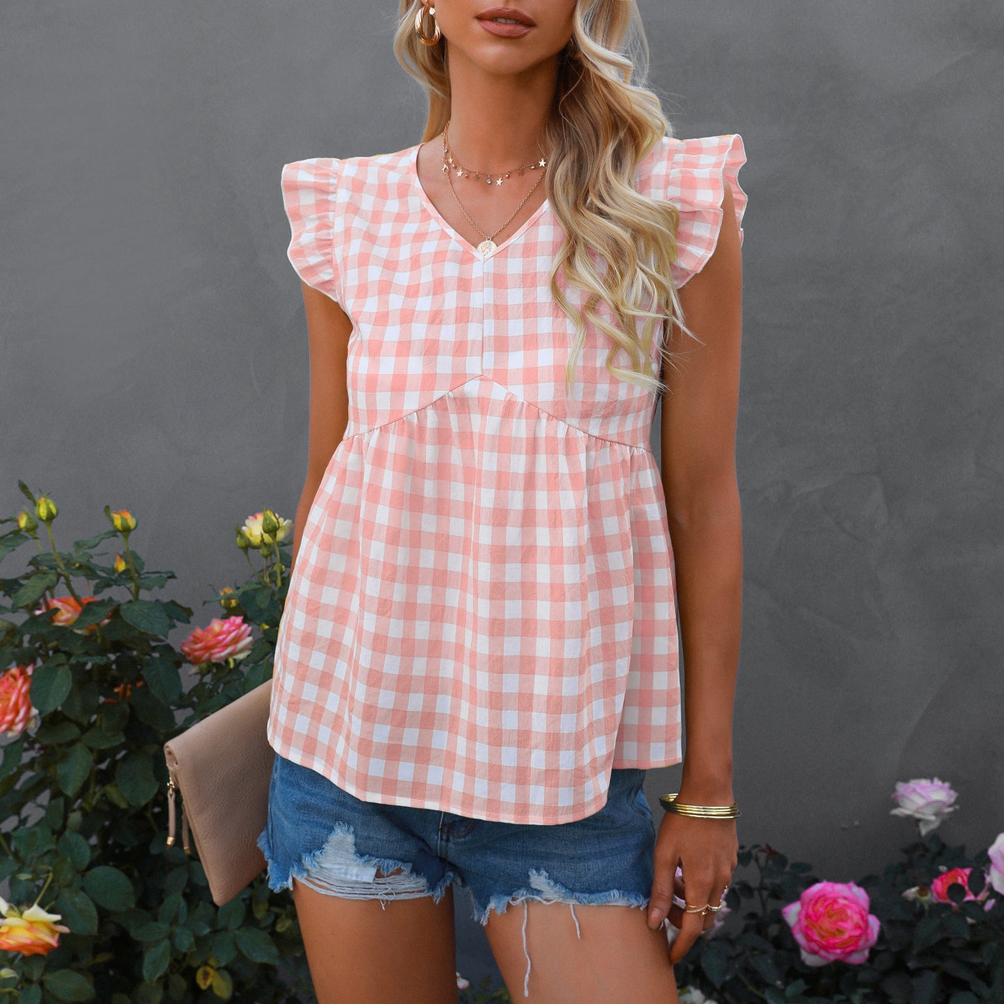 2022 summer new fashion women cotton v-neck shirts