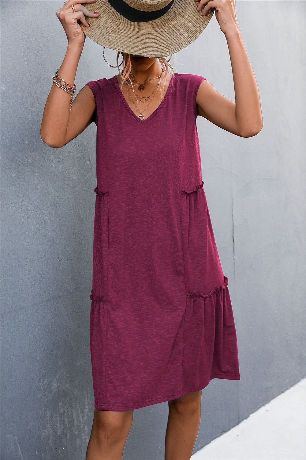 sexy lady casual solid sleeveless sling a line loose dress