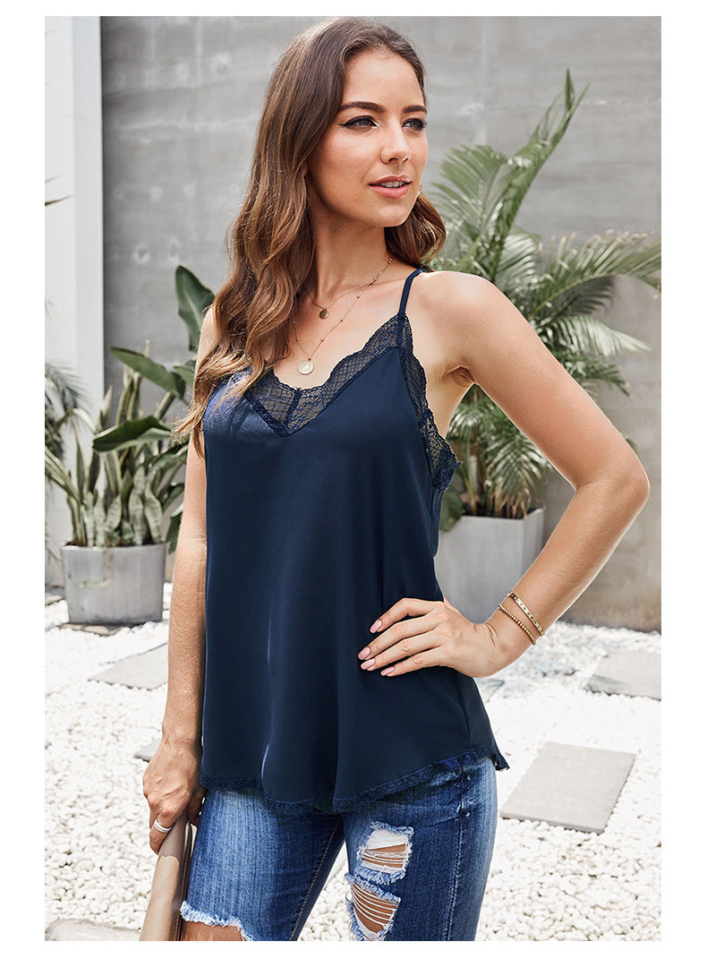 2022 v-neck lace vest halter fashion camisole  summer tank top