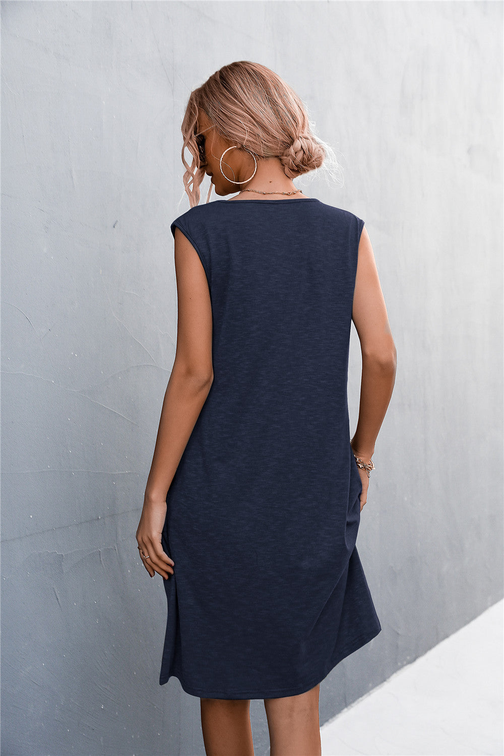 sexy lady casual solid sleeveless sling a line loose dress