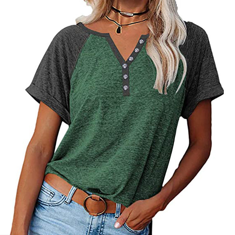 T-shirt women 2022 fashion color block loose top women short